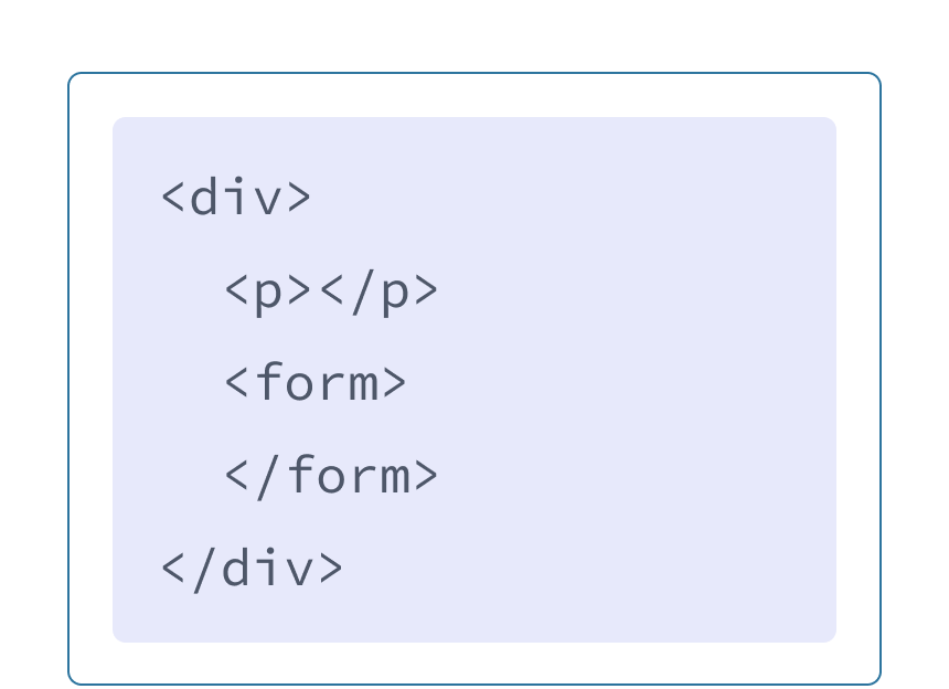 Giao diện HTML có nền màu tím và một div có hai thẻ con: p và form.